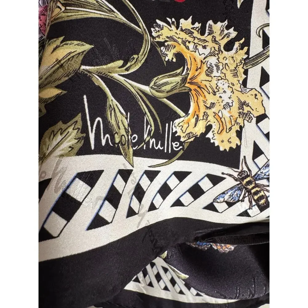 100% Korean Silk Vintage Nicole Miller Scarf In Quirky Paint-By-Number Print